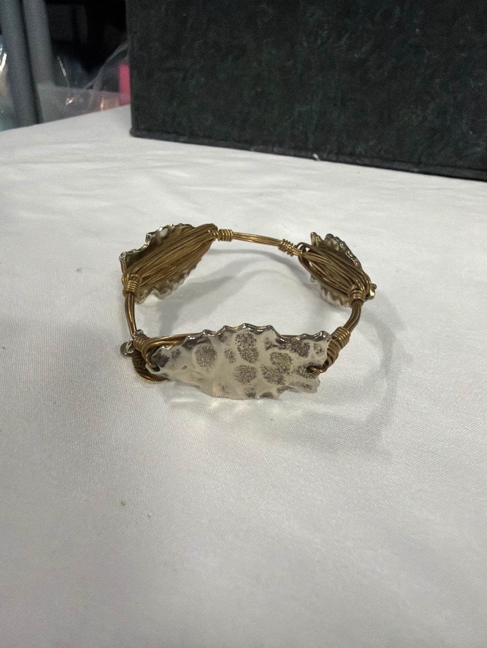 Bourbon & Boweties Gold Wire-Wrapped Clear Crystal Stone Bangle Bracelet
